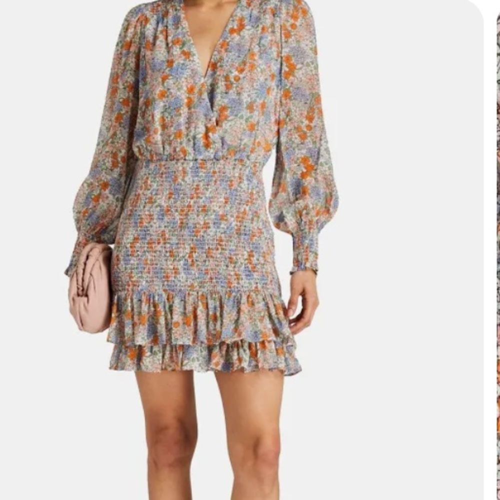 VERONICA Beard Sara dress silk multicolor floral smocking & ruffled hemline 16 - Picture 3 of 13
